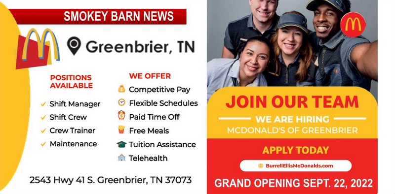 Greenbrier: Brand New McDonald's NOW HIRING - Grand Opening Sept 22, 2022
