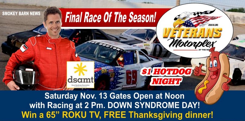 This Sat->Racing Finale@2PM, Win 65" TV Or Thanksgiving Dinner & Down Syndrome Auction, All At The Rim!
