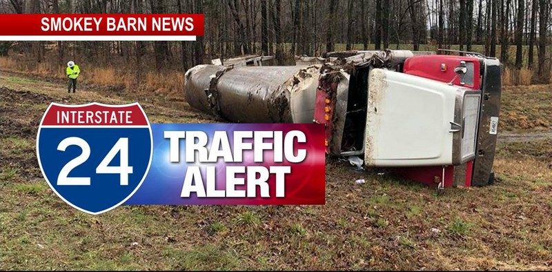 Milk Tanker Rollover Crash Slows I-24 East Saturday