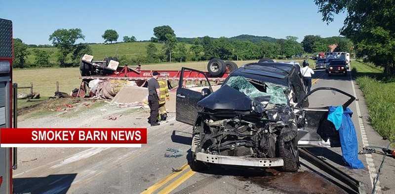 Semi Overturns In Front Of Cottontown Fire-Station Monday